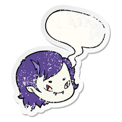 cartoon vampire girl face and speech bubble distressed sticker