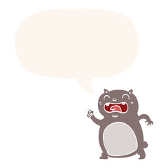cartoon cat and speech bubble in retro style