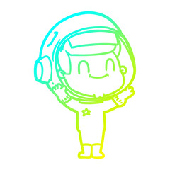 cold gradient line drawing happy cartoon astronaut man