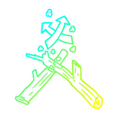 cold gradient line drawing how to start a fire with two sticks
