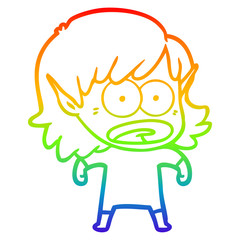 rainbow gradient line drawing cartoon shocked elf girl