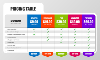 Infographic design template. Pricing table concept. Vector