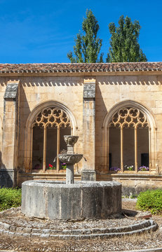 Spain, Autonomous community of Castile and Leon, province of Burgos, historical village of Covarrubias, cloister of the Collegiate church of Saint Cosme and Saint Damian (16th century) (Saint James way)