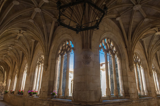 Spain, Autonomous community of Castile and Leon, province of Burgos, historical village of Covarrubias, cloister of the Colegiate church of Saint Cosme and Saint Damian (16th century)  (Saint James way)