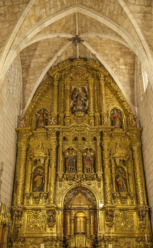 Spain, Autonomous community of Castile and Leon, province of Burgos, historical village of Covarrubias, baroque altarpiece of Saint Cosme and Saint Damian Collegiate church (Saint James way)