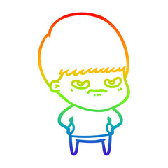 rainbow gradient line drawing annoyed cartoon boy
