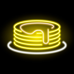 neon pancake icon watered with maple syrup