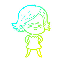 cold gradient line drawing cartoon angry woman