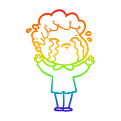 rainbow gradient line drawing cartoon man crying