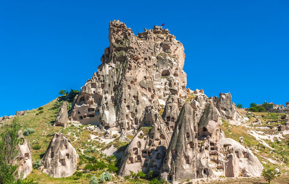 Turkey, Goreme National parc and rock sites of Cappadocia, Rocky troglodyte peak of Uchisar (UNESCO World Heritage)