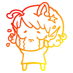 warm gradient line drawing cartoon crying alien girl
