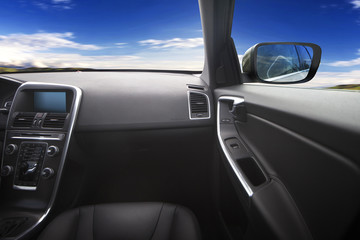Car interior. Inside the car leather interior