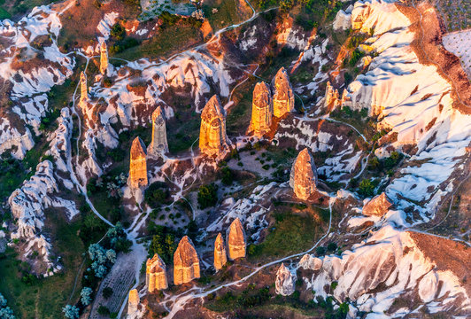 Turkey, National Park of Goreme, and rock-art sites of Cappadocia, Love Valley (or white valley) with hoodoos in phallic shape (UNESCO World Heritage)