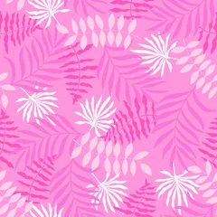 Tuinposter Tropical background with palm leaves. Seamless floral pattern. Summer vector illustration. Flat jungle print © bell1982