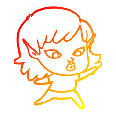 warm gradient line drawing pretty cartoon elf girl