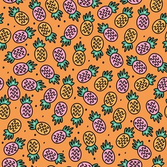 Seamless vector pattern with drawing pineapples. Summer background for seasonal goods.