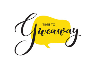 Vector lettering giveaway text on yellow talk bubble symbol. Decoration illustration for business account. Advertizing for like or repost in social media.
