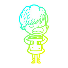 cold gradient line drawing cartoon woman talking
