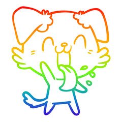 rainbow gradient line drawing cartoon panting dog waving