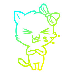cold gradient line drawing cartoon cat