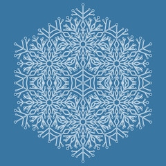 Round snowflake. Abstract winter ornament. White snowflake