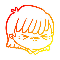 warm gradient line drawing cartoon female face