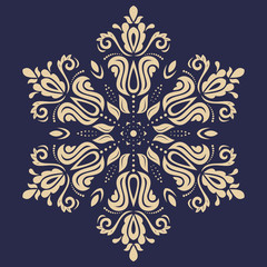 Elegant round golden ornament in classic style. Abstract traditional pattern with oriental elements. Classic vintage pattern