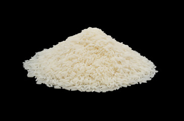Heap of white rice isolated on black background