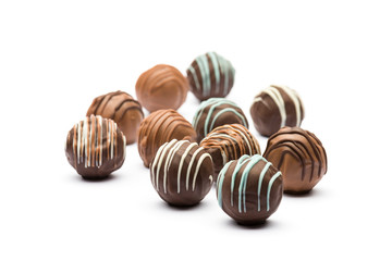 assorted chocolates confectionery on white background