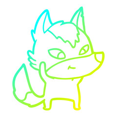 cold gradient line drawing friendly cartoon wolf