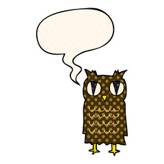 cartoon owl and speech bubble in comic book style