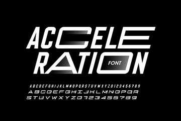 Acceleration style font design, alphabet letters and numbers