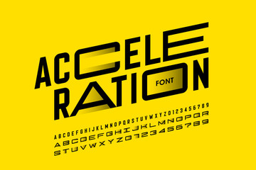 Acceleration style font design, alphabet letters and numbers