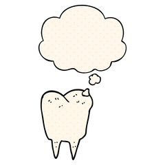 cartoon tooth and thought bubble in comic book style