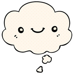 cartoon cute happy face and thought bubble in comic book style