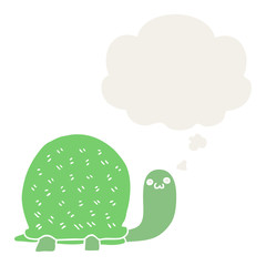 cute cartoon turtle and thought bubble in retro style