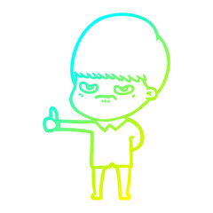 cold gradient line drawing angry cartoon boy