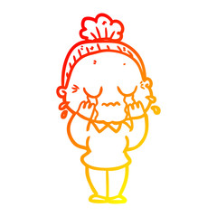 warm gradient line drawing cartoon crying old lady