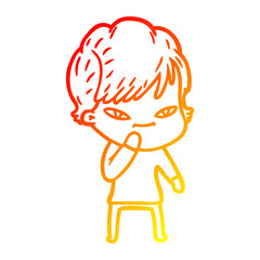 warm gradient line drawing cartoon happy woman