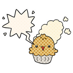cute cartoon pie and speech bubble in comic book style