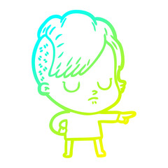 cold gradient line drawing cartoon woman