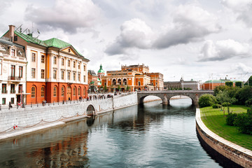 Old bridge over canal in Stockholm old town