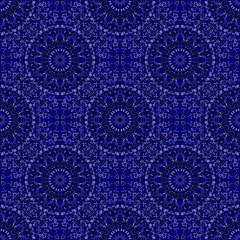 Seamless mandala mosaic ornament pattern design background - dark blue floral spiritual oriental elegant vector wallpaper graphic