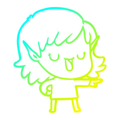 cold gradient line drawing cartoon elf girl