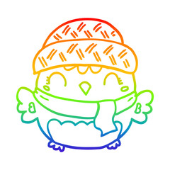 rainbow gradient line drawing cute cartoon owl in hat