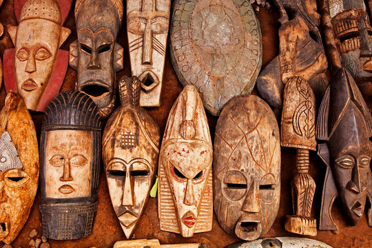 African art on display at an outdoor market in Accra Ghana