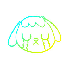 cold gradient line drawing cartoon dog face crying