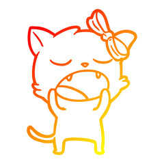 warm gradient line drawing cartoon yawning cat
