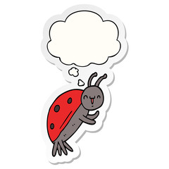 cute cartoon ladybug and thought bubble as a printed sticker