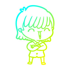 cold gradient line drawing cartoon woman